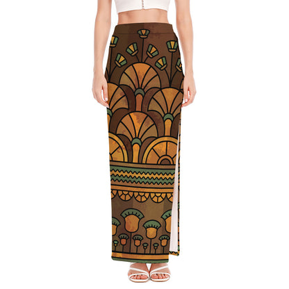 Egyptian Ethnic Pattern Print High Slit Maxi Skirt