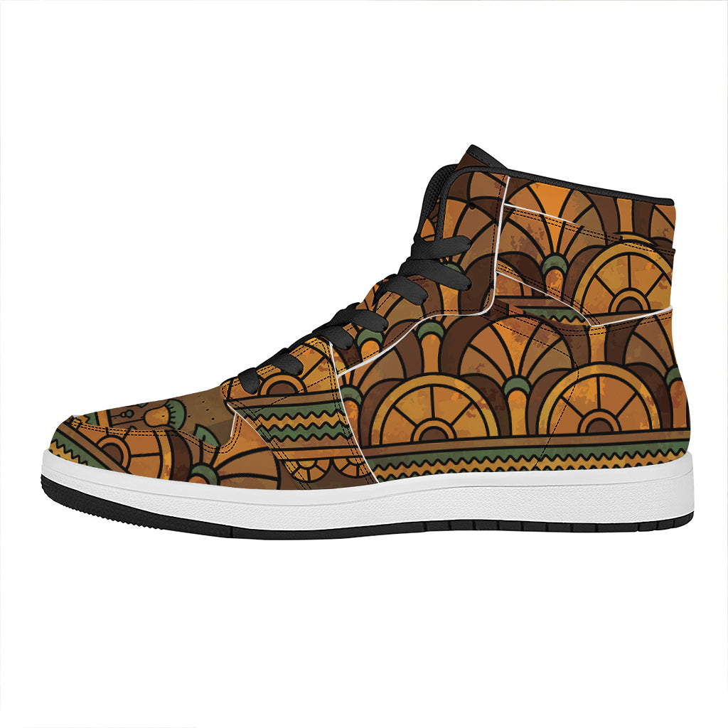 Egyptian Ethnic Pattern Print High Top Leather Sneakers