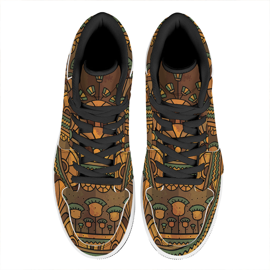 Egyptian Ethnic Pattern Print High Top Leather Sneakers