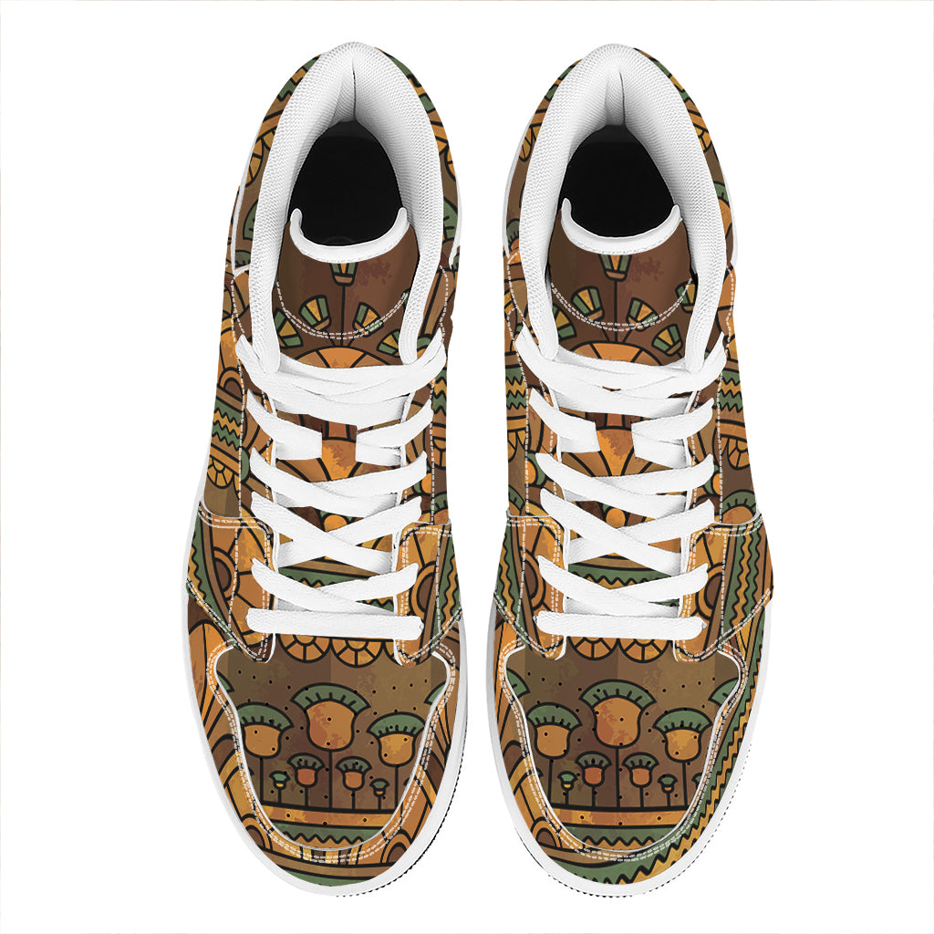 Egyptian Ethnic Pattern Print High Top Leather Sneakers