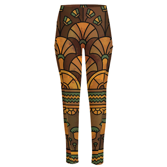 Egyptian Ethnic Pattern Print High-Waisted Pocket Leggings