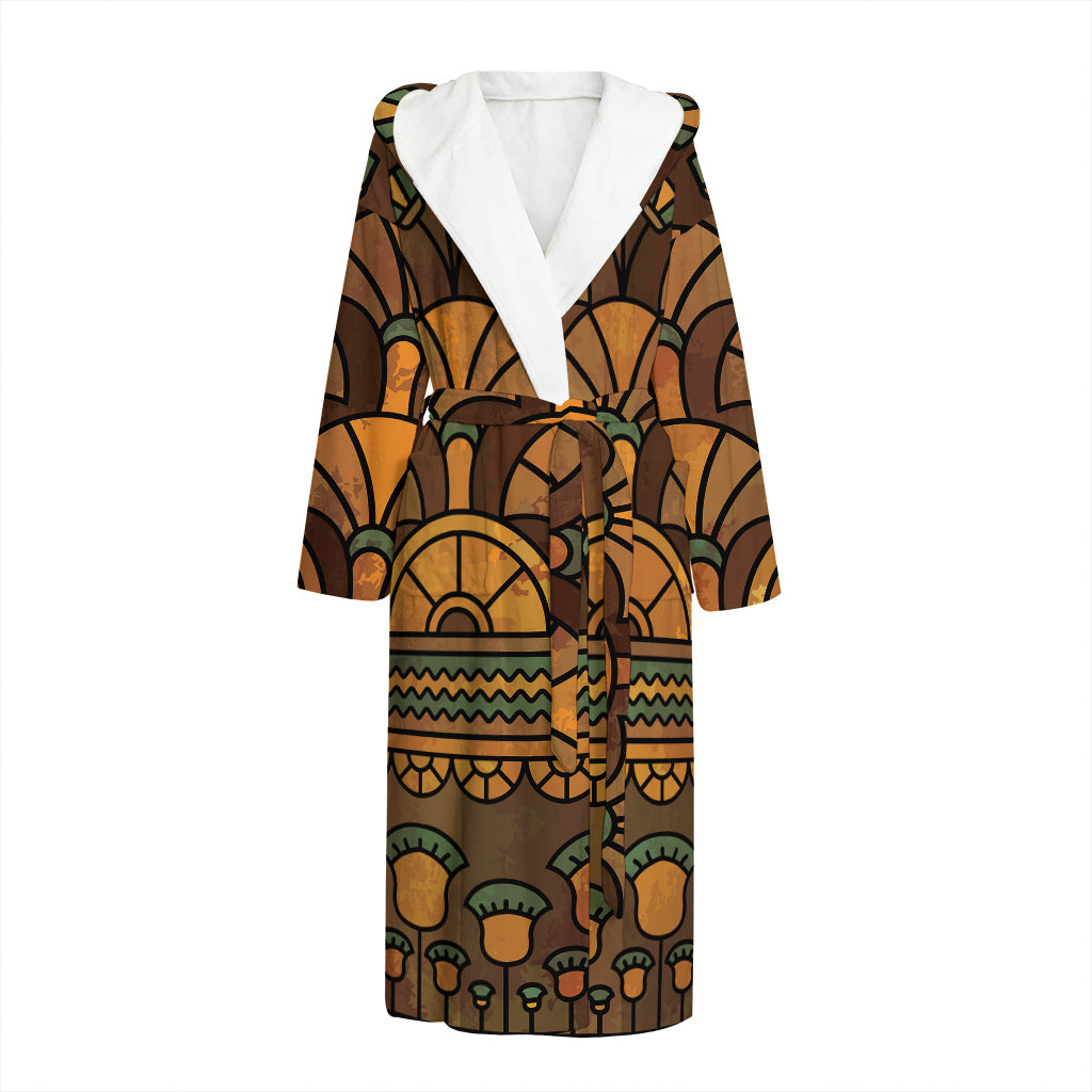 Egyptian Ethnic Pattern Print Hooded Bathrobe