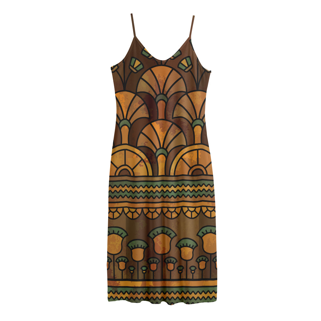 Egyptian Ethnic Pattern Print Jersey Midi Cami Dress