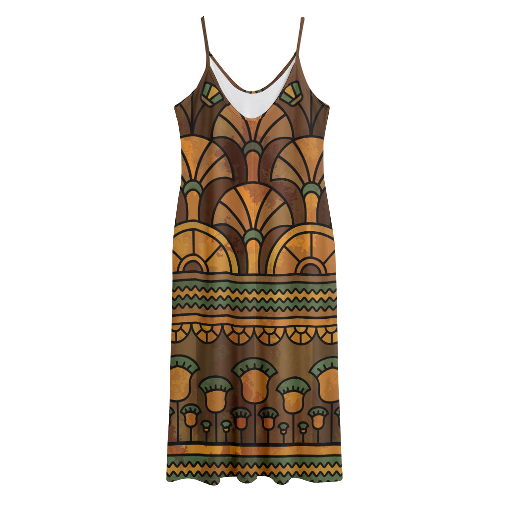 Egyptian Ethnic Pattern Print Jersey Midi Cami Dress