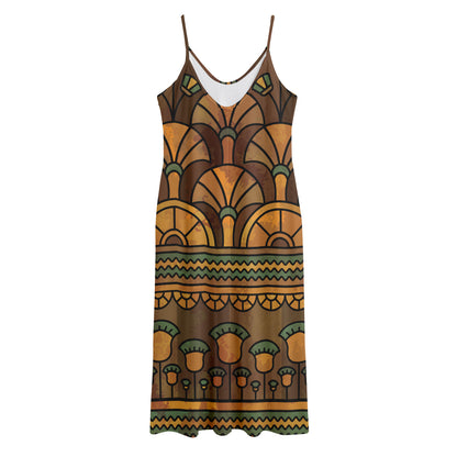 Egyptian Ethnic Pattern Print Jersey Midi Cami Dress