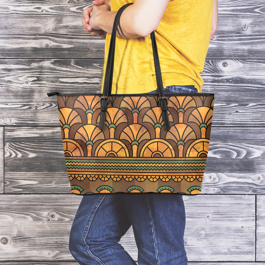 Egyptian Ethnic Pattern Print Leather Tote Bag
