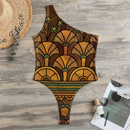 Egyptian Ethnic Pattern Print One Shoulder Bodysuit