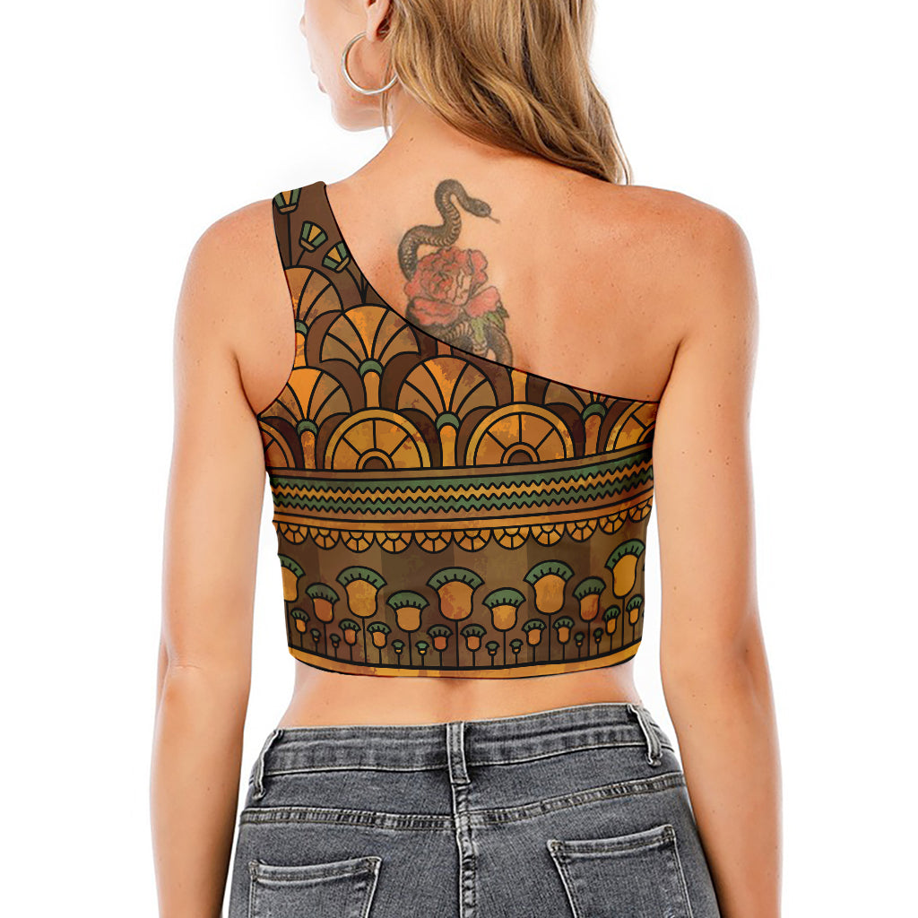 Egyptian Ethnic Pattern Print One Shoulder Crop Top
