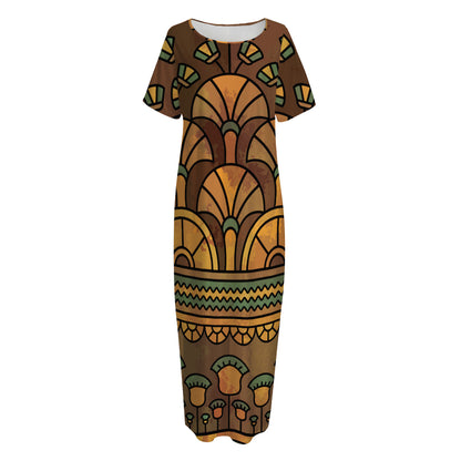 Egyptian Ethnic Pattern Print Short Sleeve Long Nightdress