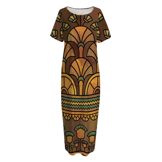Egyptian Ethnic Pattern Print Short Sleeve Long Nightdress