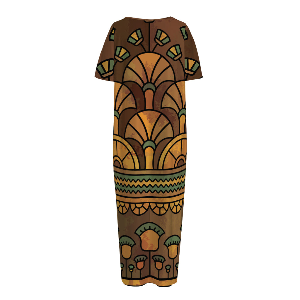 Egyptian Ethnic Pattern Print Short Sleeve Long Nightdress