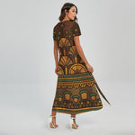 Egyptian Ethnic Pattern Print Short Sleeve Maxi Dress