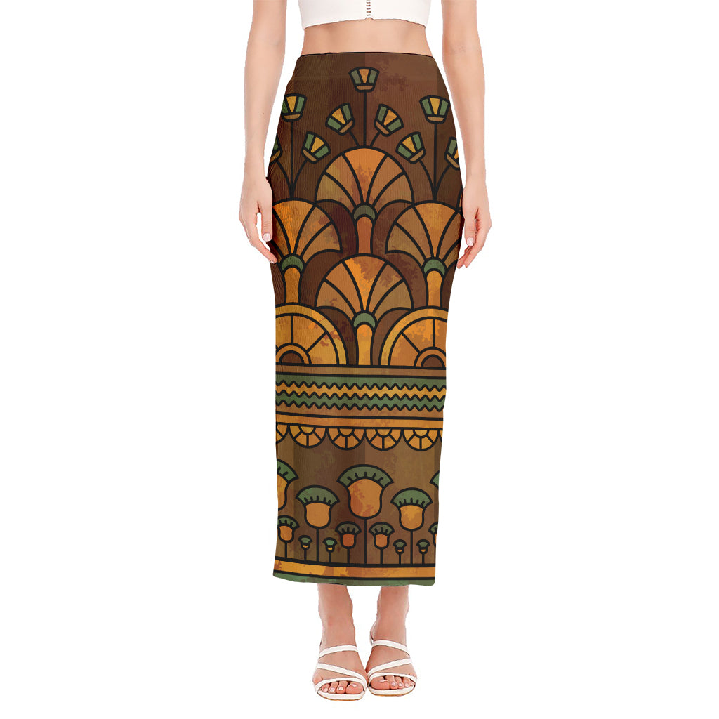 Egyptian Ethnic Pattern Print Side Slit Maxi Skirt