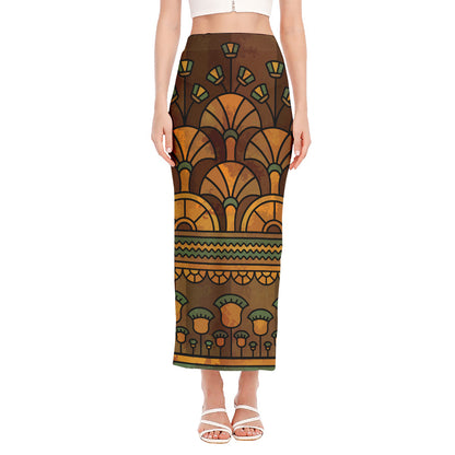 Egyptian Ethnic Pattern Print Side Slit Maxi Skirt