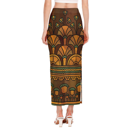 Egyptian Ethnic Pattern Print Side Slit Maxi Skirt