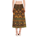 Egyptian Ethnic Pattern Print Side Slit Midi Skirt
