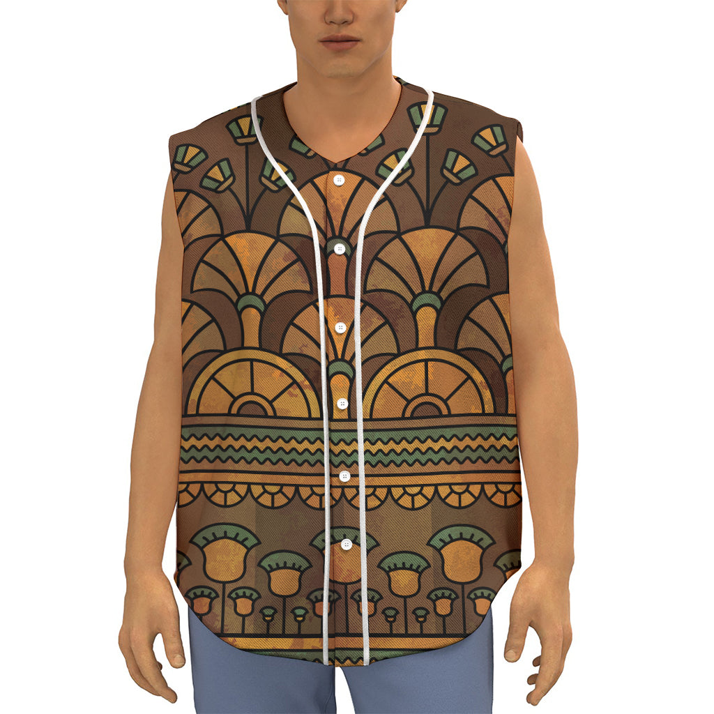 Egyptian Ethnic Pattern Print Sleeveless Baseball Jersey