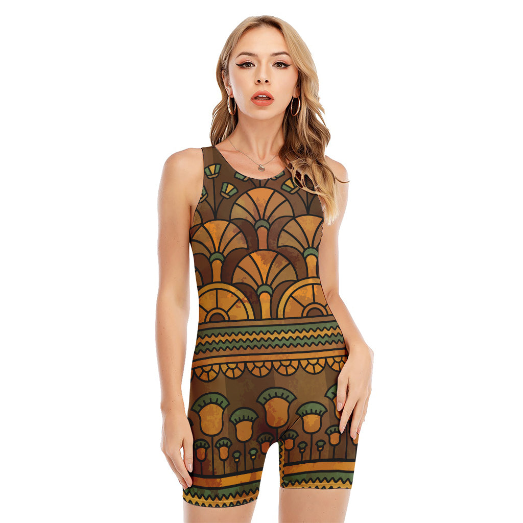 Egyptian Ethnic Pattern Print Sleeveless One Piece Swimsuit