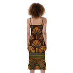 Egyptian Ethnic Pattern Print Slim Fit Midi Cami Dress
