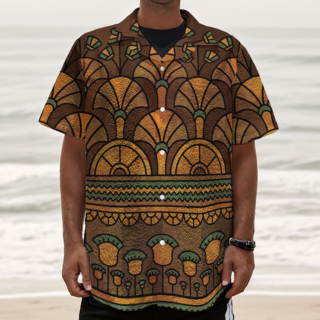 Egyptian Ethnic Pattern Print Textured Short Sleeve Shirt