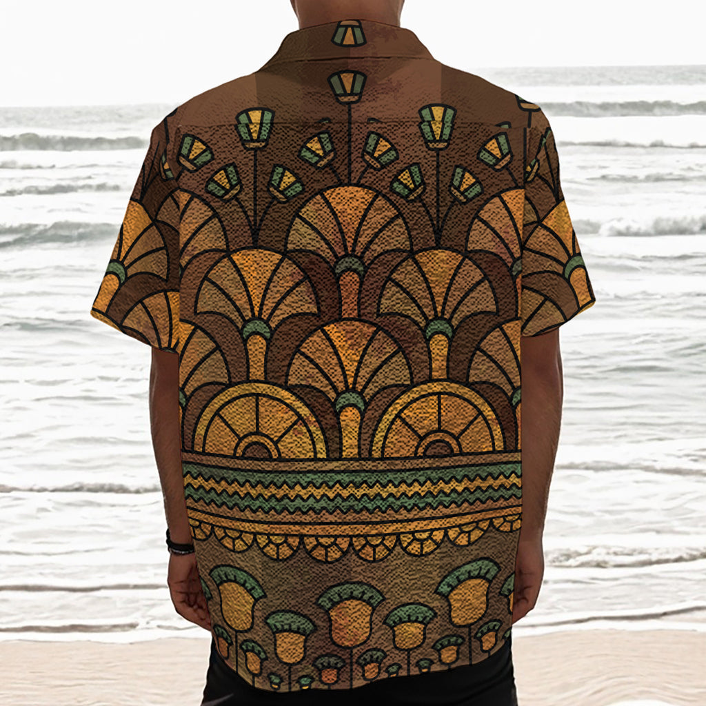 Egyptian Ethnic Pattern Print Textured Short Sleeve Shirt
