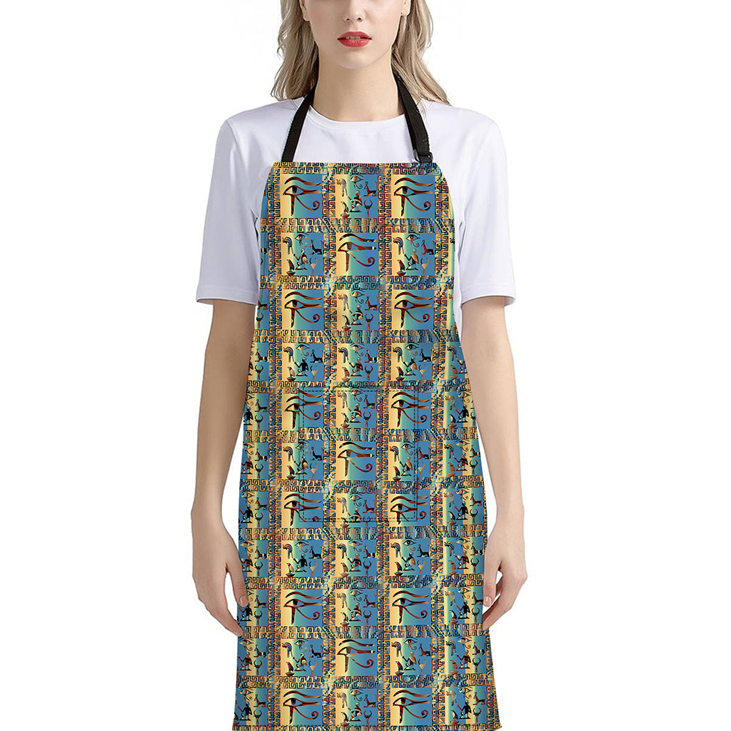 Egyptian Eye Of Horus Pattern Print Bib Apron With Pocket