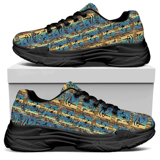 Egyptian Eye Of Horus Pattern Print Black Chunky Shoes