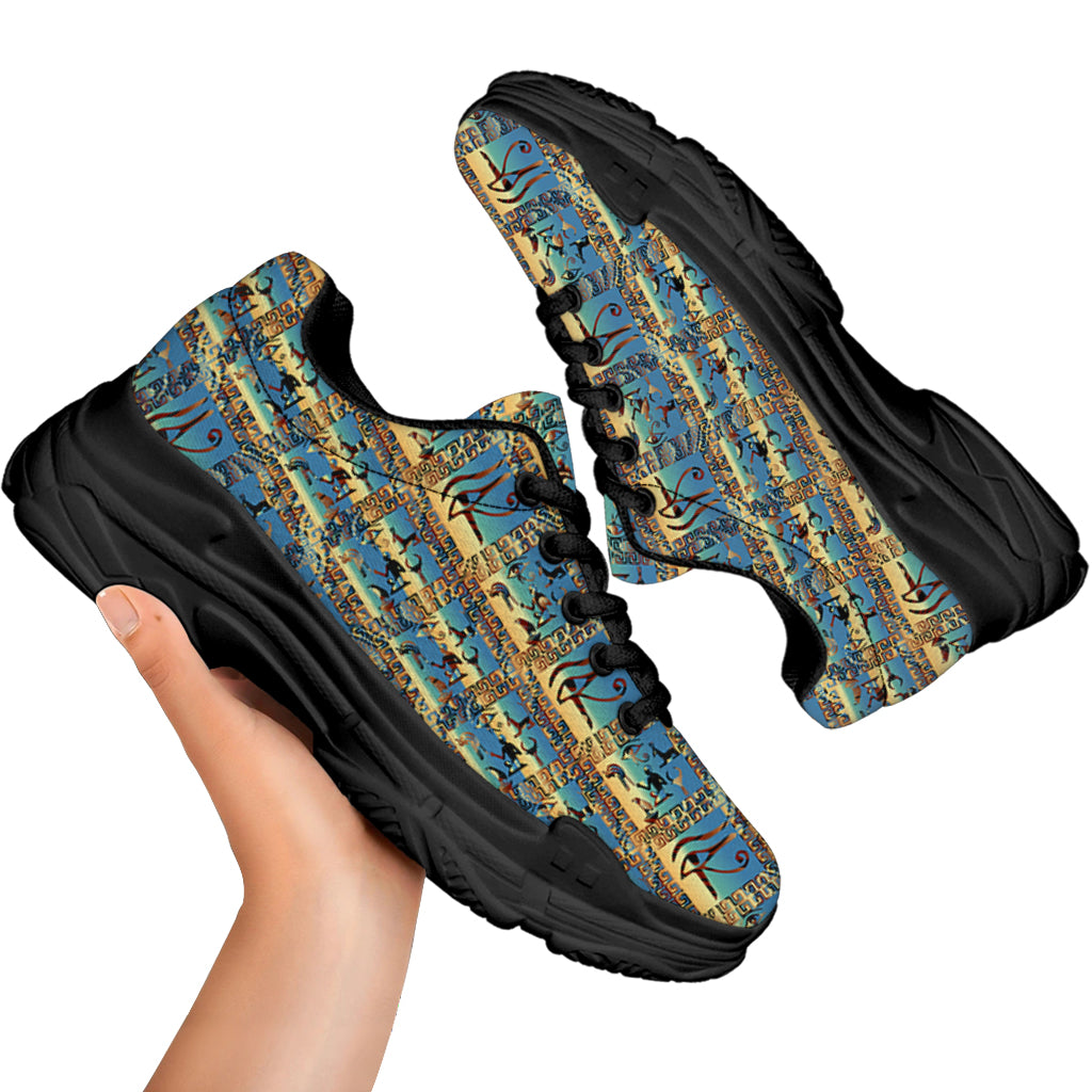 Egyptian Eye Of Horus Pattern Print Black Chunky Shoes