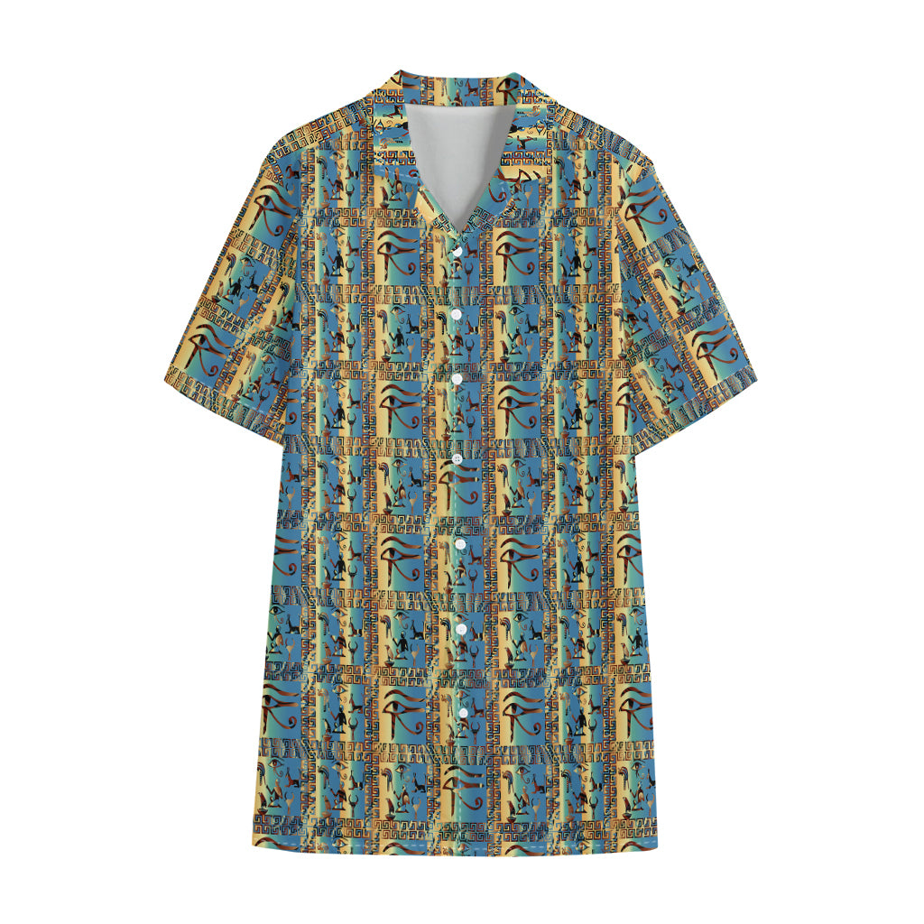 Egyptian Eye Of Horus Pattern Print Cotton Hawaiian Shirt
