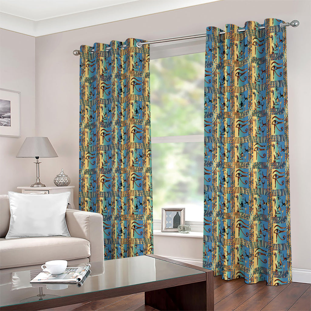 Egyptian Eye Of Horus Pattern Print Extra Wide Grommet Curtains