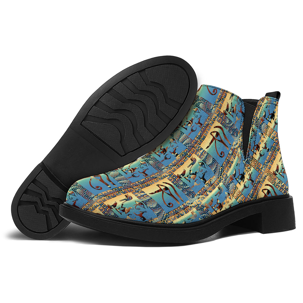 Egyptian Eye Of Horus Pattern Print Flat Ankle Boots