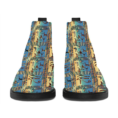 Egyptian Eye Of Horus Pattern Print Flat Ankle Boots