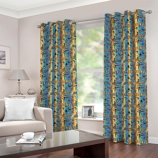 Egyptian Eye Of Horus Pattern Print Grommet Curtains