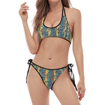 Egyptian Eye Of Horus Pattern Print Halter Scoop Tie Side Bikini