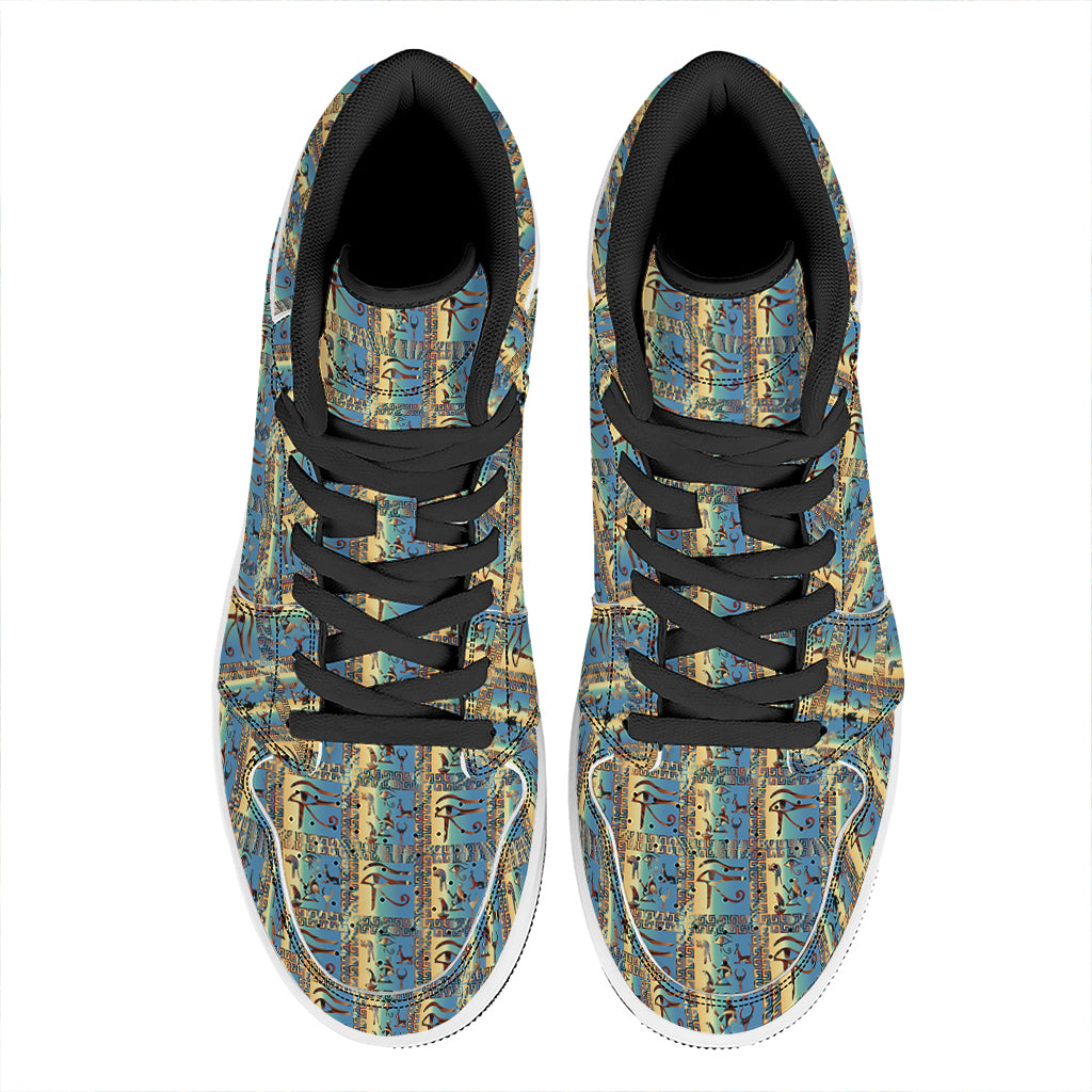 Egyptian Eye Of Horus Pattern Print High Top Leather Sneakers
