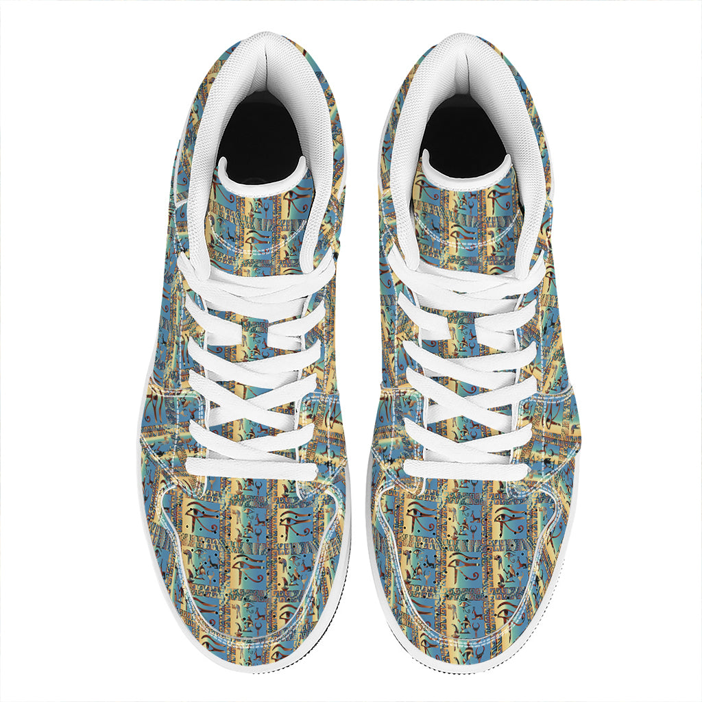 Egyptian Eye Of Horus Pattern Print High Top Leather Sneakers