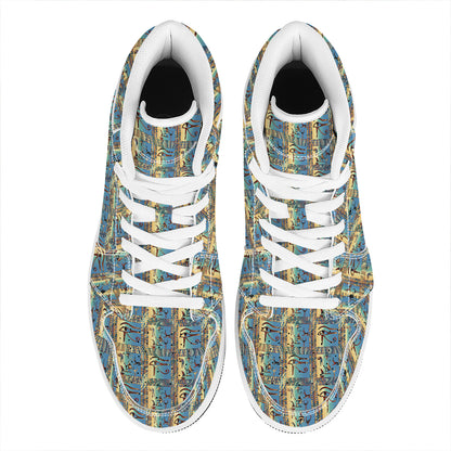Egyptian Eye Of Horus Pattern Print High Top Leather Sneakers