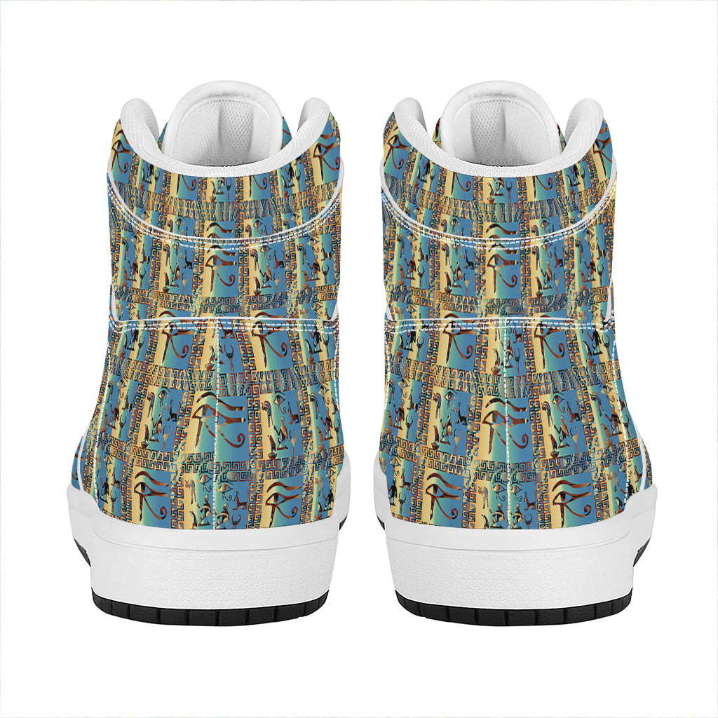 Egyptian Eye Of Horus Pattern Print High Top Leather Sneakers