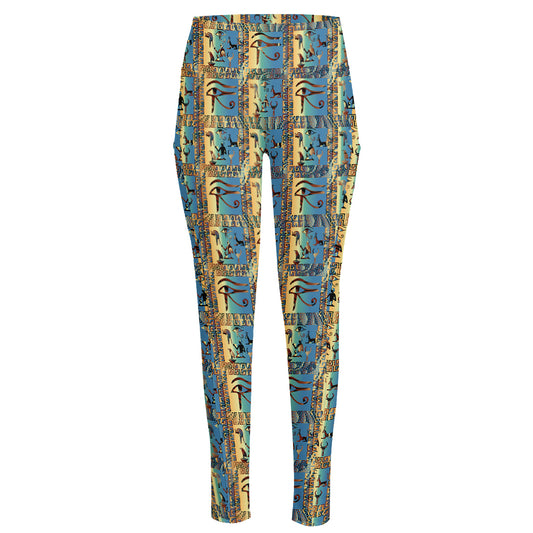 Egyptian Eye Of Horus Pattern Print High-Waisted Pocket Leggings