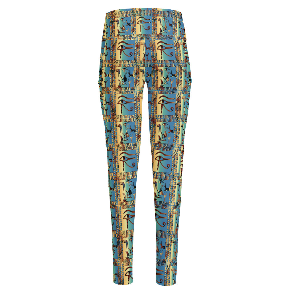 Egyptian Eye Of Horus Pattern Print High-Waisted Pocket Leggings