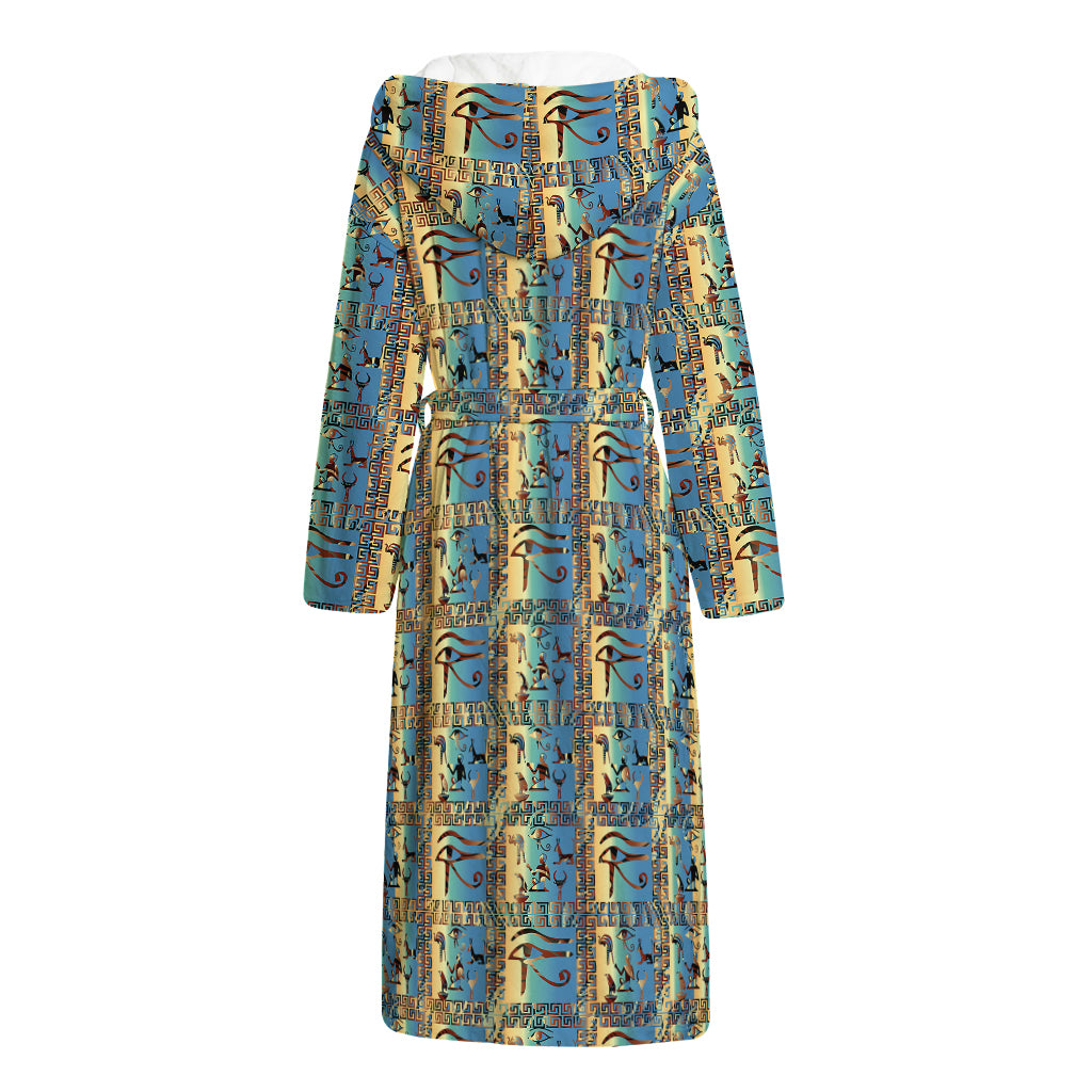 Egyptian Eye Of Horus Pattern Print Hooded Bathrobe