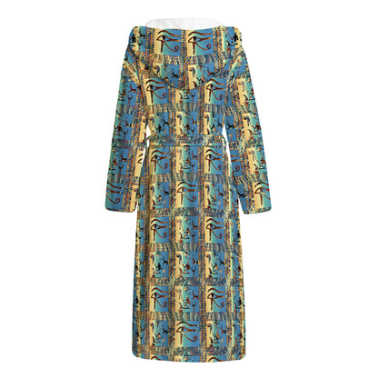 Egyptian Eye Of Horus Pattern Print Hooded Bathrobe