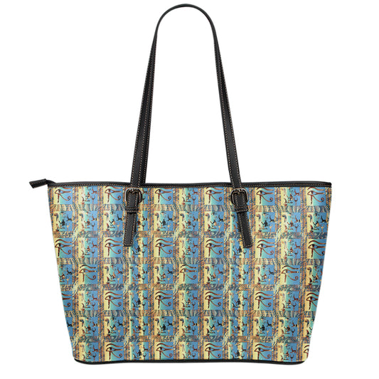 Egyptian Eye Of Horus Pattern Print Leather Tote Bag