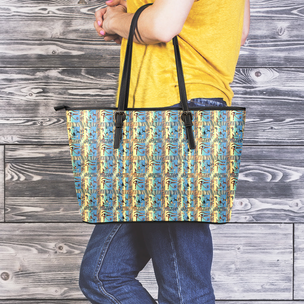 Egyptian Eye Of Horus Pattern Print Leather Tote Bag