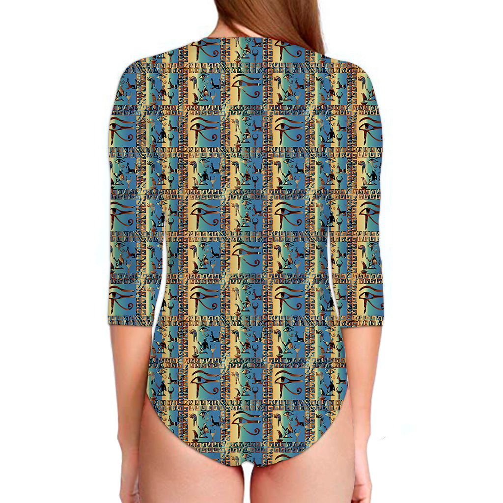 Egyptian Eye Of Horus Pattern Print Long Sleeve Swimsuit