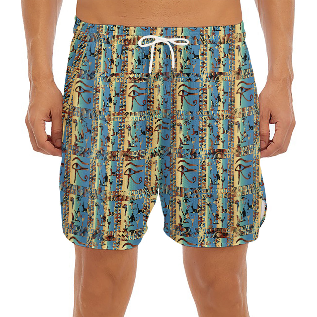 Egyptian Eye Of Horus Pattern Print Men's Split Running Shorts