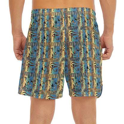 Egyptian Eye Of Horus Pattern Print Men's Split Running Shorts