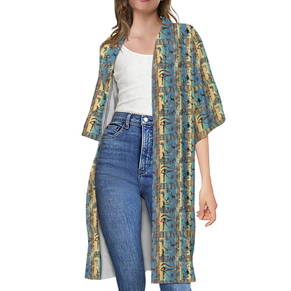 Egyptian Eye Of Horus Pattern Print Open Front Beach Cover Up