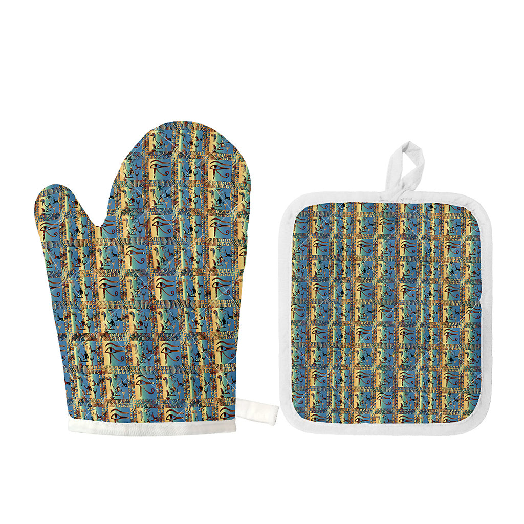 Egyptian Eye Of Horus Pattern Print Oven Mitt And Pot Holder Set