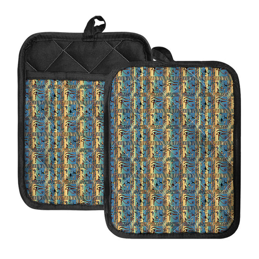 Egyptian Eye Of Horus Pattern Print Pot Holders With Pocket